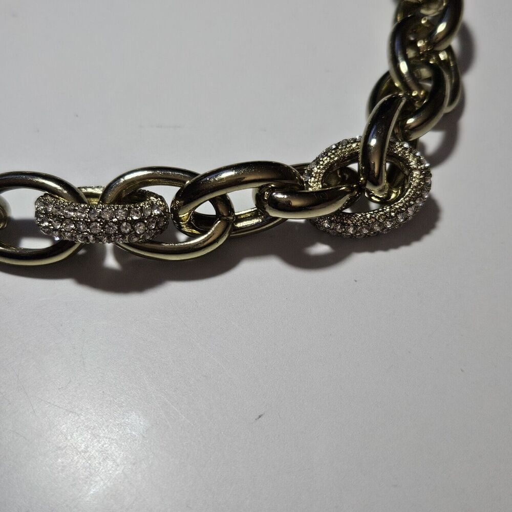 Coldwater Creek Gold Tone Link Chunky Chain Necklace Round Clear Crystals 18-21"